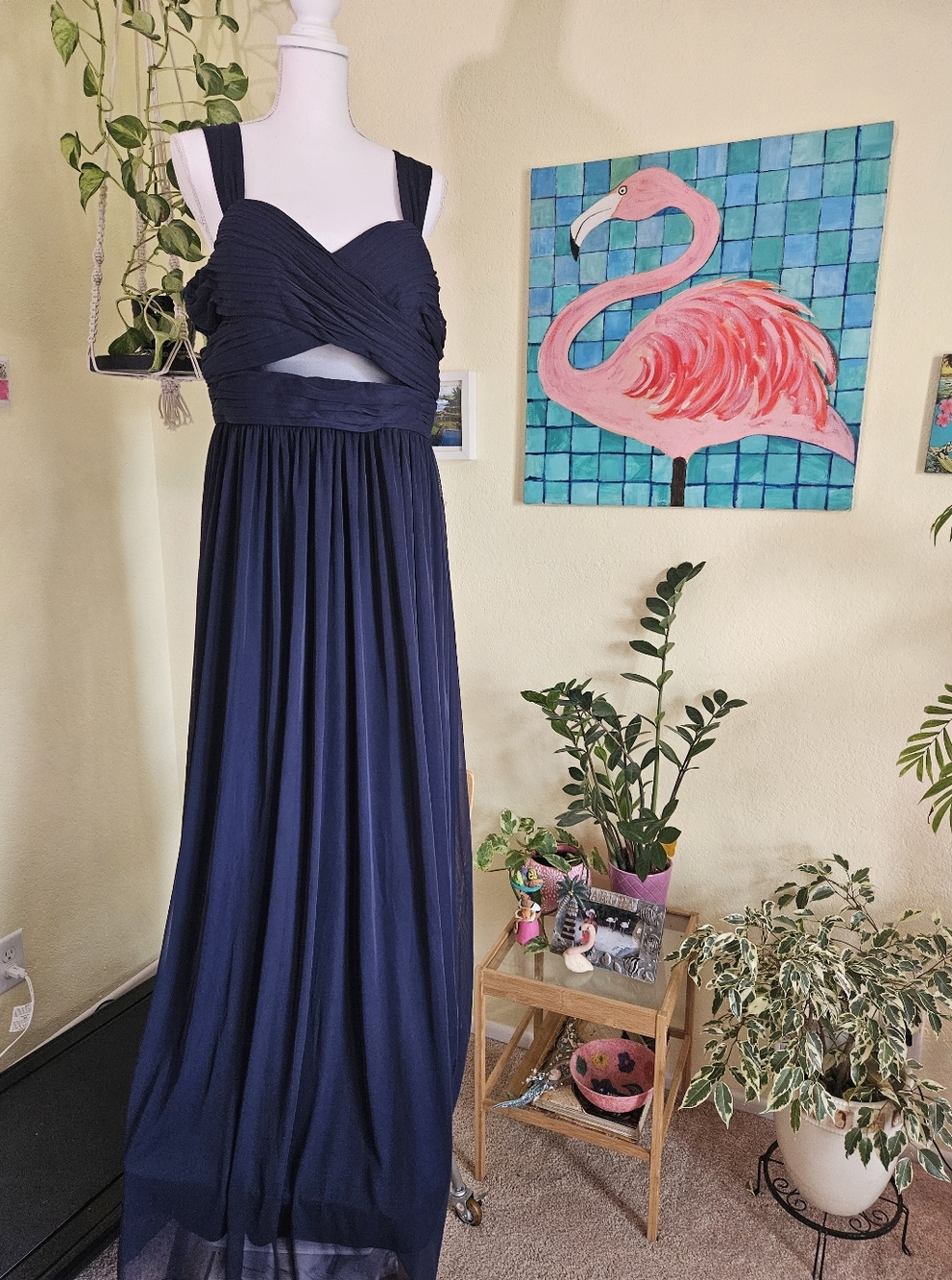 NWT Birdy Grey Formal Navy Dress with Twisted Bodice Size XXL.